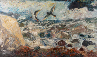 Meerstrandläufer Painting titled "Meerstrandläufer" by Ute Meyer, Original Artwork, Oil Mounted on Wood Stretcher frame