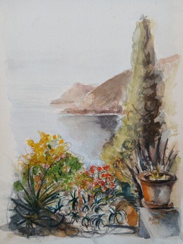 Ζωγραφική με τίτλο "Ile du Levant. Vue…" από Eve Elikoff, Αυθεντικά έργα τέχνης, Ακουαρέλα