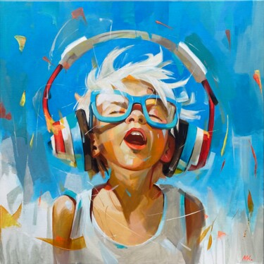 His Summer Beat – Vibrant Boy with Headphones Art 绘画 标题为“His Summer Beat – V…” 由Mariia Kotiuzhynska, 原创艺术品, 丙烯 安装在木质担架架上
