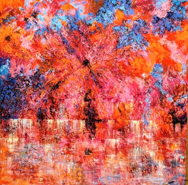 绘画 标题为“Le Lac en Fleurs” 由Nicole Azoulay, 原创艺术品, 丙烯 安装在木质担架架上