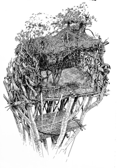 Dibujo titulada "Cabane #1" por Gaele Flao, Obra de arte original, Tinta