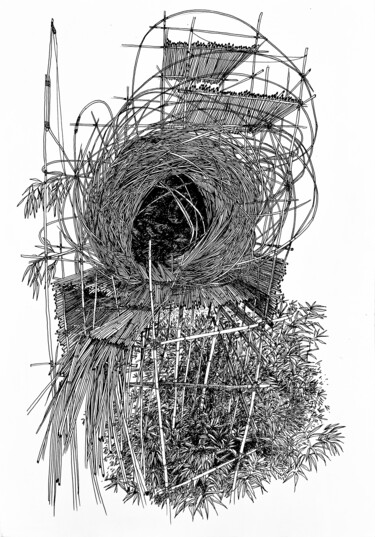 Dessin intitulée "Cabane #3" par Gaele Flao, Œuvre d'art originale, Encre
