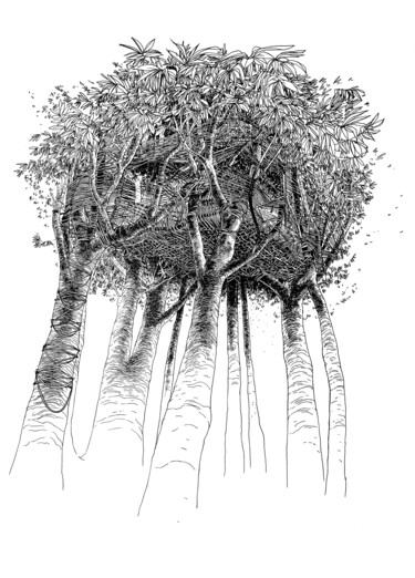 Dessin intitulée "Cabane #4" par Gaele Flao, Œuvre d'art originale, Encre