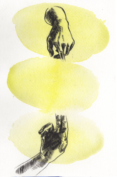 Dessin intitulée "Là et là" par Gaele Flao, Œuvre d'art originale, Encre Monté sur Panneau de bois