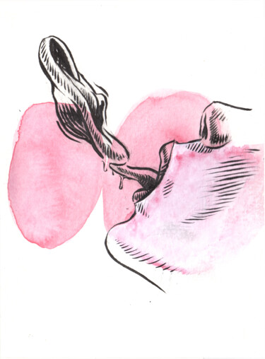 Dessin intitulée "Bonbon lobe" par Gaele Flao, Œuvre d'art originale, Encre Monté sur Panneau de bois