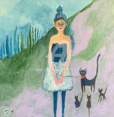 Schilderij getiteld "My Lovely cat's (2)" door Myriam Van Calster, Origineel Kunstwerk, Acryl Gemonteerd op Frame voor houte…