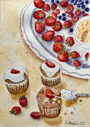 Painting titled "Cup cake" by Kellerstein, Original Artwork, Watercolor
