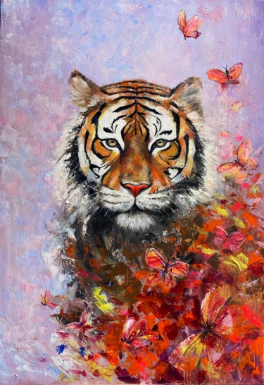 Painting titled "Happy tiger" by Inna Smelska, Original Artwork, Acrylic