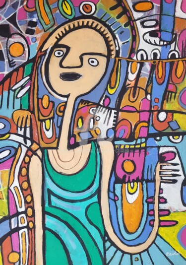 Painting titled "I Love My Fashion" by Abdoulie Conteh, Original Artwork, Acrylic