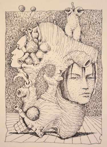 Zeichnungen mit dem Titel "Asian in art" von Milto Sideris, Original-Kunstwerk, Gel Stift