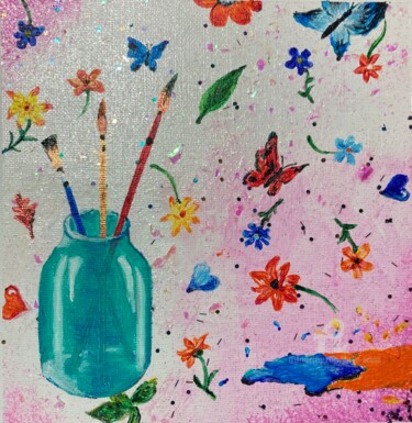 绘画 标题为“Fantasia, couleurs…” 由Joelle Adami, 原创艺术品, 丙烯 安装在木质担架架上