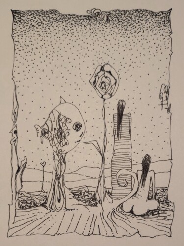 Dessin intitulée "Two sisters...and a…" par Milto Sideris, Œuvre d'art originale, Stylo gel