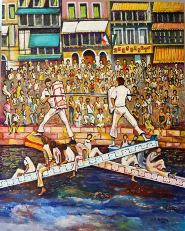 Peinture intitulée "Joutes sétoises" par Jean-Louis Martinez, Œuvre d'art originale, Huile Monté sur Châssis en bois