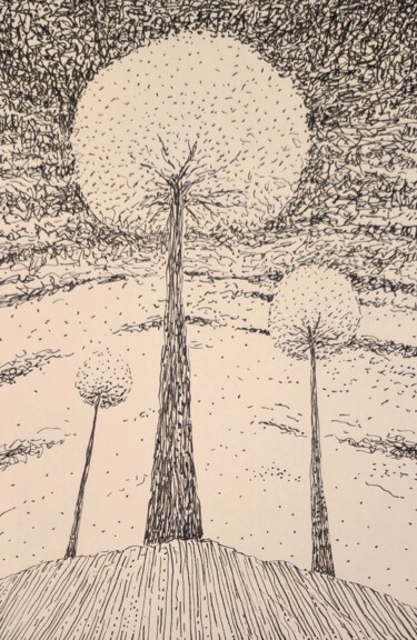 Dessin intitulée "Three trees" par Milto Sideris, Œuvre d'art originale, Stylo gel