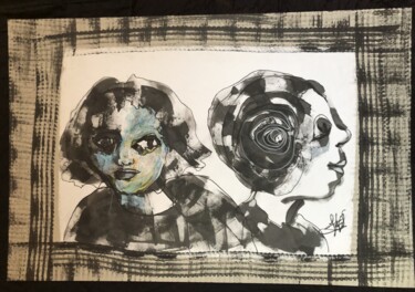 Tekening getiteld "Portrait d'enfants" door Laurence Fillod, Origineel Kunstwerk, Inkt