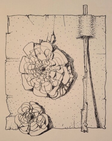 Σχέδιο με τίτλο "Two flowers...and a…" από Milto Sideris, Αυθεντικά έργα τέχνης, Γέλη στυλό