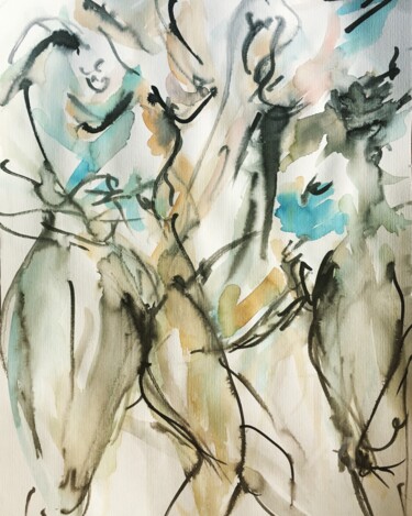 图画 标题为“Danse de femmes” 由Sophie De La Vaisière, 原创艺术品, 水彩
