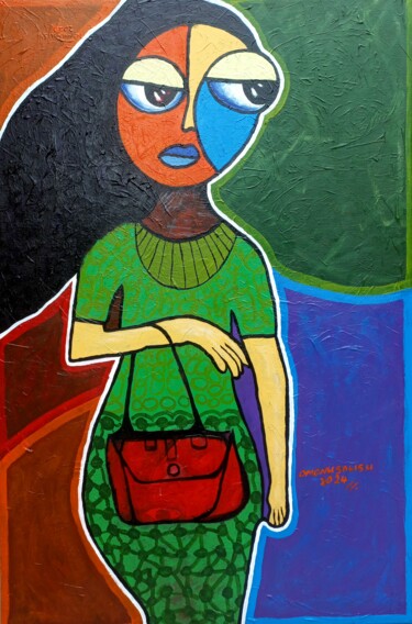 Painting titled "Rich Aunty 2" by Omonu Salisu, Original Artwork, Acrylic