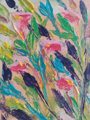 Peinture intitulée "Fleurs" par Hélène Le Borgne, Œuvre d'art originale, Acrylique Monté sur Châssis en bois