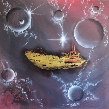 Peinture intitulée "golden submarine" par Guven Araz, Œuvre d'art originale, Acrylique