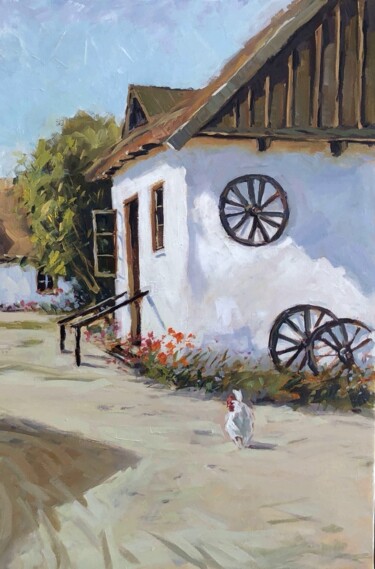 Painting titled "Сельский дворик" by Margarita Čejková, Original Artwork, Oil