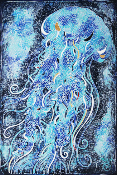 绘画 标题为“THE BLUE JELLYFISH” 由Vasili Zianko, 原创艺术品, 丙烯