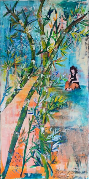 Painting titled "RËVE SOUS DES BAMBO…" by Bea Madelenat, Original Artwork, Acrylic Mounted on Wood Stretcher frame