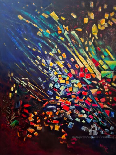 Malerei mit dem Titel ""Cristaux 3"" von Hélène Rivière -Girardet (helenGi), Original-Kunstwerk, Öl Auf Keilrahmen aus Holz…