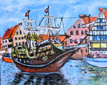 Peinture intitulée "Gdańsk port" par Krystyna Mościszko, Œuvre d'art originale, Acrylique