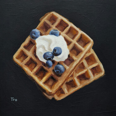 Waffeln auf schwarzem Hintergrund Schilderij getiteld "Waffeln auf schwarz…" door Elena Tronina, Origineel Kunstwerk, Olie