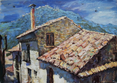 Sketch from life in oil . Italy. Painting in frame Painting titled "Sketch from life in…" by Simanolya, Original Artwork, Oil Mounted on Wood Stretcher frame