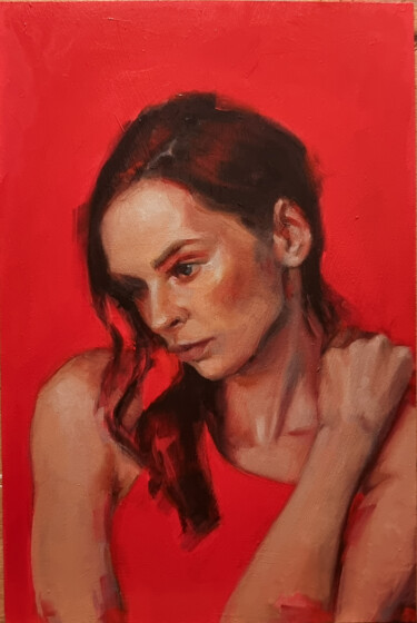 「Female portrait in…」というタイトルの絵画 Artmoods Tpによって, オリジナルのアートワーク, オイル ウッドパネルにマウント