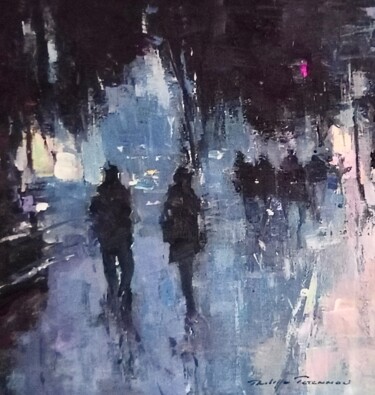 Schilderij getiteld ""scènes urbaines 2…" door Philippe Perennou, Origineel Kunstwerk, Acryl Gemonteerd op Frame voor houten…