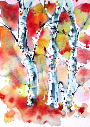 绘画 标题为“Trees at fall” 由Anna Brigitta Kovacs (KAB), 原创艺术品, 水彩