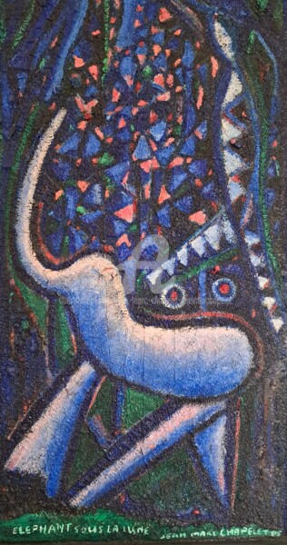 Peinture intitulée "Eléphant sous la lu…" par Jean-Marc Chapelet (jeanmarchapelet), Œuvre d'art originale, Huile Monté sur P…