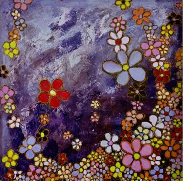 Schilderij getiteld "These Few Flowers -…" door Lucie Dehli, Origineel Kunstwerk, Acryl Gemonteerd op Frame voor houten bran…