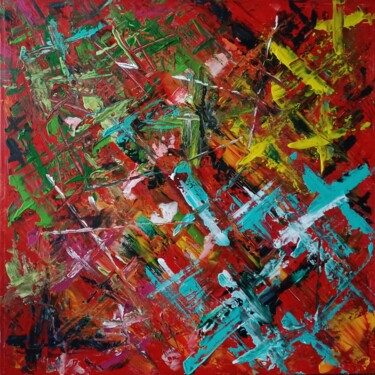 Painting titled "Crossover - Red on…" by Lucie Dehli, Original Artwork, Acrylic Mounted on Wood Panel