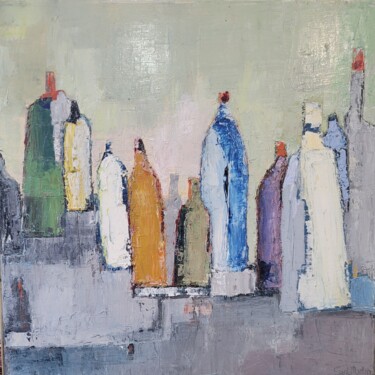 Painting titled "bouteilles" by Jean-Luc Saint-Martin, Original Artwork, Oil Mounted on Wood Stretcher frame