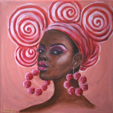Painting titled "Miss Framboise" by Elena Dunaeva, Original Artwork, Acrylic Mounted on Wood Stretcher frame