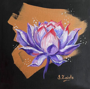 Ζωγραφική με τίτλο "Lotus on a black ba…" από Svitlana Zaiets, Αυθεντικά έργα τέχνης, Ακρυλικό