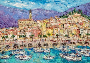Pittura intitolato "Menton Coast Impast…" da Vilma Gataveckiene, Opera d'arte originale, Olio