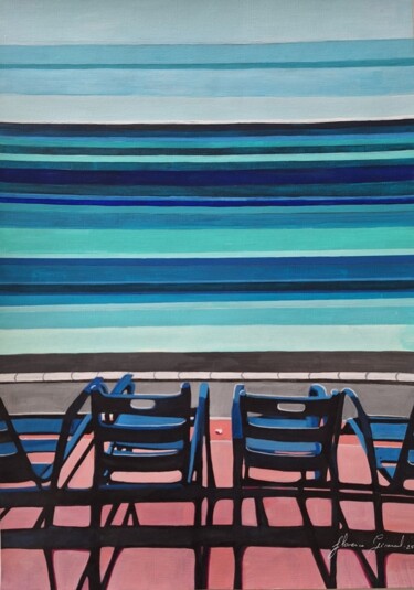 Painting titled "Les chaises bleues" by Florence Giraud, Original Artwork, Acrylic