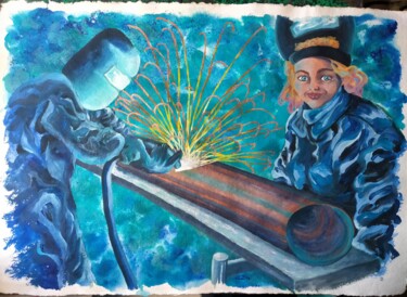 Peinture intitulée "Les soudeuses" par Coline Brocato, Œuvre d'art originale, Acrylique