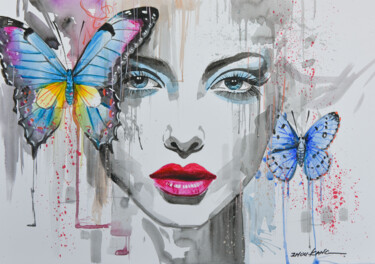 绘画 标题为“butterfly portrait” 由Kang Zhou, 原创艺术品, 水彩