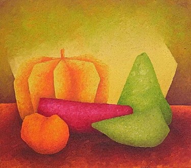 Pintura titulada "luna con frutas I" por Juan Sacristan, Obra de arte original, Oleo
