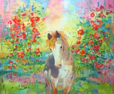 Painting titled "Caballo blanco" by Amaya F Fariza, Original Artwork, Oil