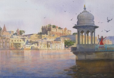 Udaipur lake view 绘画 标题为“Udaipur lake view” 由Bhargavkumar Kulkarni, 原创艺术品, 水彩