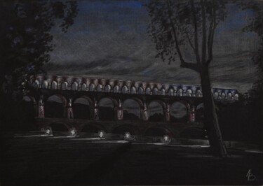 Pont Du Gard - the bridge. Provence. France Σχέδιο με τίτλο "Pont Du Gard - the…" από Vladimir Lebedev, Αυθεντικά έργα τέχνης, Μολύβι Τοποθετήθηκε στο Χαρτόνι