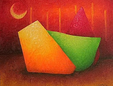 tres con luna Painting titled "tres con luna" by Juan Sacristan, Original Artwork, Oil