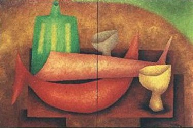 Pintura titulada "pescados con botella" por Juan Sacristan, Obra de arte original, Oleo